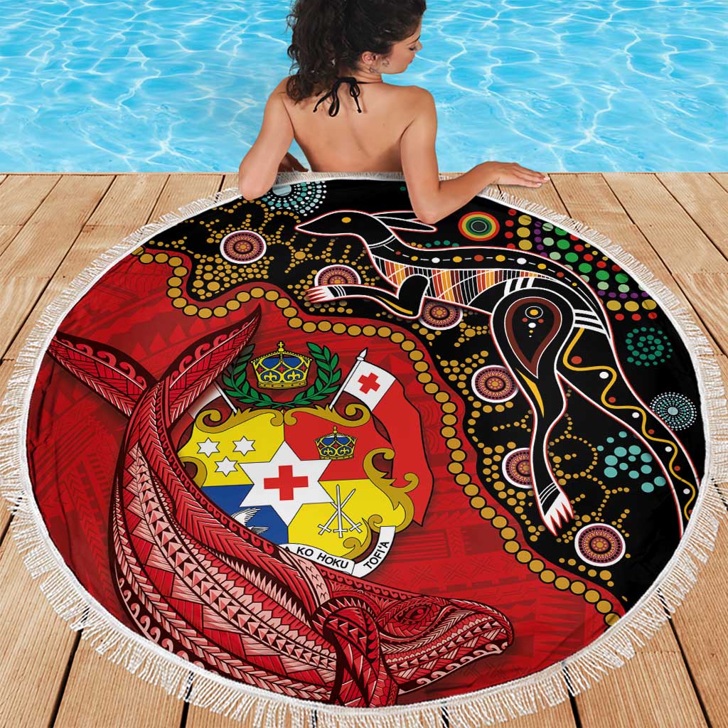Tonga Ngatu and Australia Together Beach Blanket Polynesian Humpback Whale and Aboriginal Kangaroo LT03 - Polynesian Pride