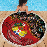 Tonga Ngatu and Australia Together Beach Blanket Polynesian Humpback Whale and Aboriginal Kangaroo LT03 - Polynesian Pride