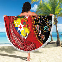 Tonga Ngatu and Australia Together Beach Blanket Polynesian Humpback Whale and Aboriginal Kangaroo LT03 - Polynesian Pride