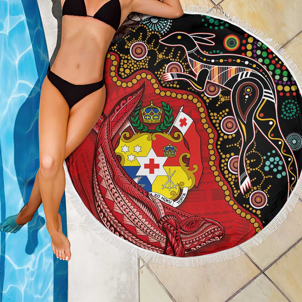 Tonga Ngatu and Australia Together Beach Blanket Polynesian Humpback Whale and Aboriginal Kangaroo LT03 - Polynesian Pride