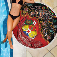 Tonga Ngatu and Australia Together Beach Blanket Polynesian Humpback Whale and Aboriginal Kangaroo LT03 - Polynesian Pride