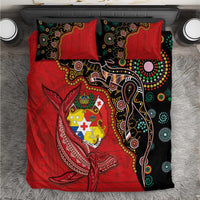 Tonga Ngatu and Australia Together Bedding Set Polynesian Humpback Whale and Aboriginal Kangaroo LT03 Red - Polynesian Pride