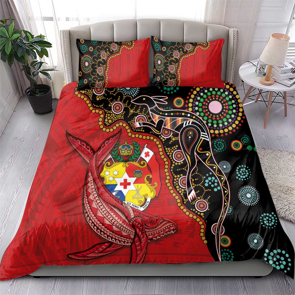Tonga Ngatu and Australia Together Bedding Set Polynesian Humpback Whale and Aboriginal Kangaroo LT03 - Polynesian Pride