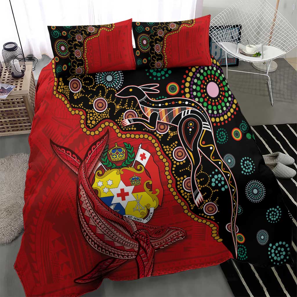 Tonga Ngatu and Australia Together Bedding Set Polynesian Humpback Whale and Aboriginal Kangaroo LT03 - Polynesian Pride