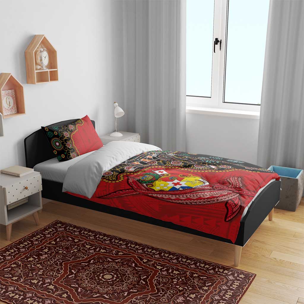 Tonga Ngatu and Australia Together Bedding Set Polynesian Humpback Whale and Aboriginal Kangaroo LT03 - Polynesian Pride