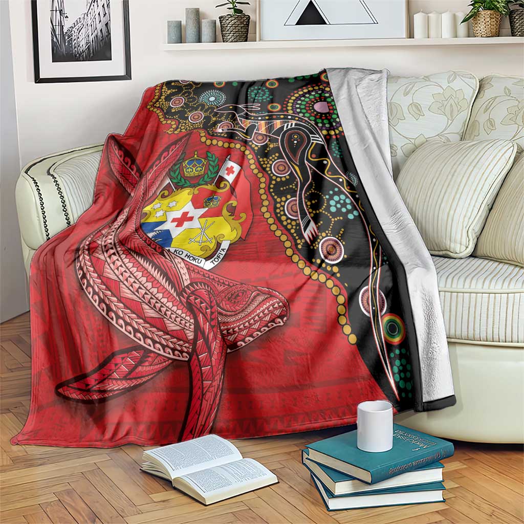 Tonga Ngatu and Australia Together Blanket Polynesian Humpback Whale and Aboriginal Kangaroo LT03 Red - Polynesian Pride