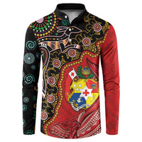 Tonga Ngatu and Australia Together Button Sweatshirt Polynesian Humpback Whale and Aboriginal Kangaroo LT03 Red - Polynesian Pride