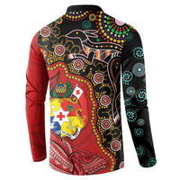 Tonga Ngatu and Australia Together Button Sweatshirt Polynesian Humpback Whale and Aboriginal Kangaroo LT03 - Polynesian Pride