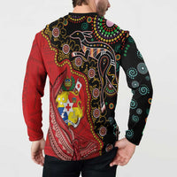 Tonga Ngatu and Australia Together Button Sweatshirt Polynesian Humpback Whale and Aboriginal Kangaroo LT03 - Polynesian Pride