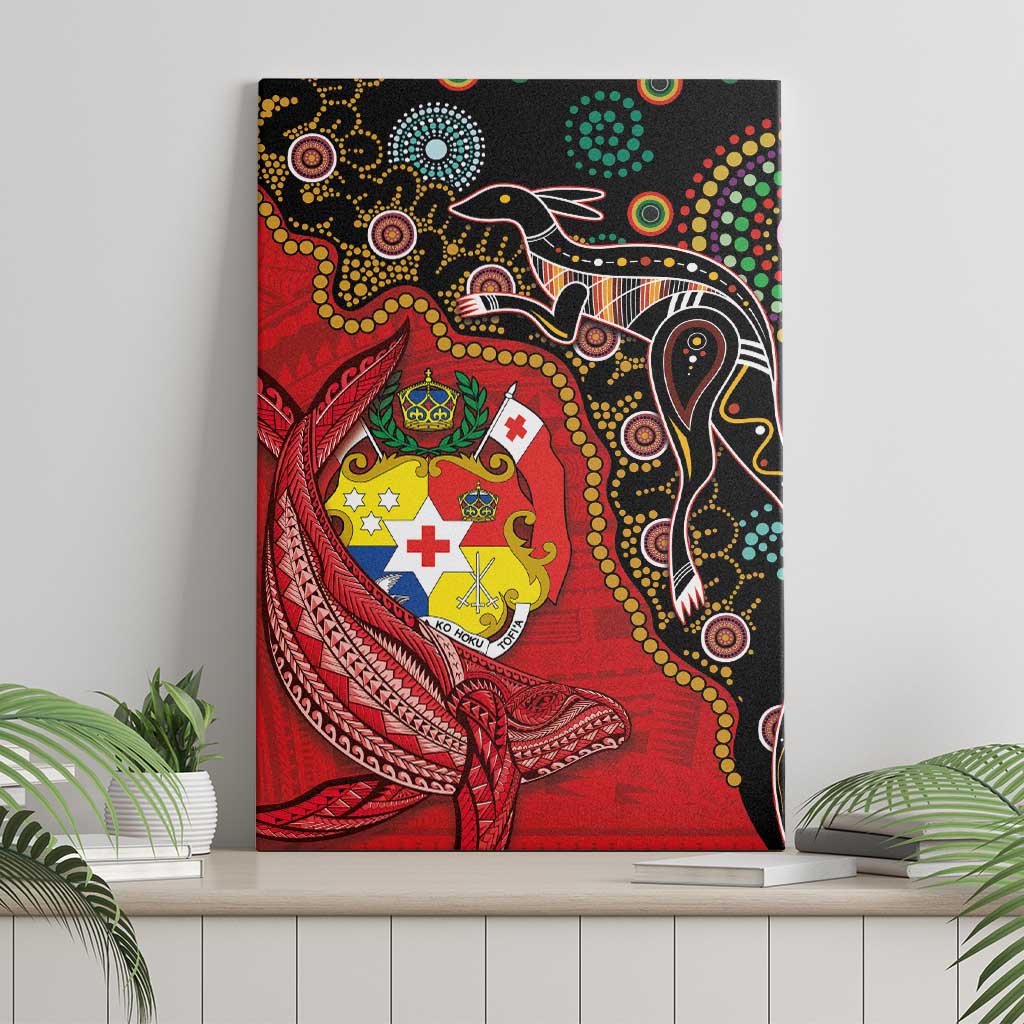 Tonga Ngatu and Australia Together Canvas Wall Art Polynesian Humpback Whale and Aboriginal Kangaroo LT03 - Polynesian Pride