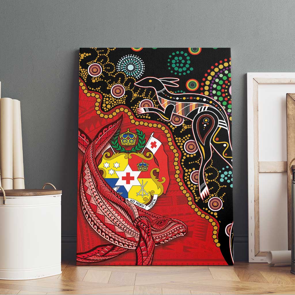 Tonga Ngatu and Australia Together Canvas Wall Art Polynesian Humpback Whale and Aboriginal Kangaroo LT03 - Polynesian Pride