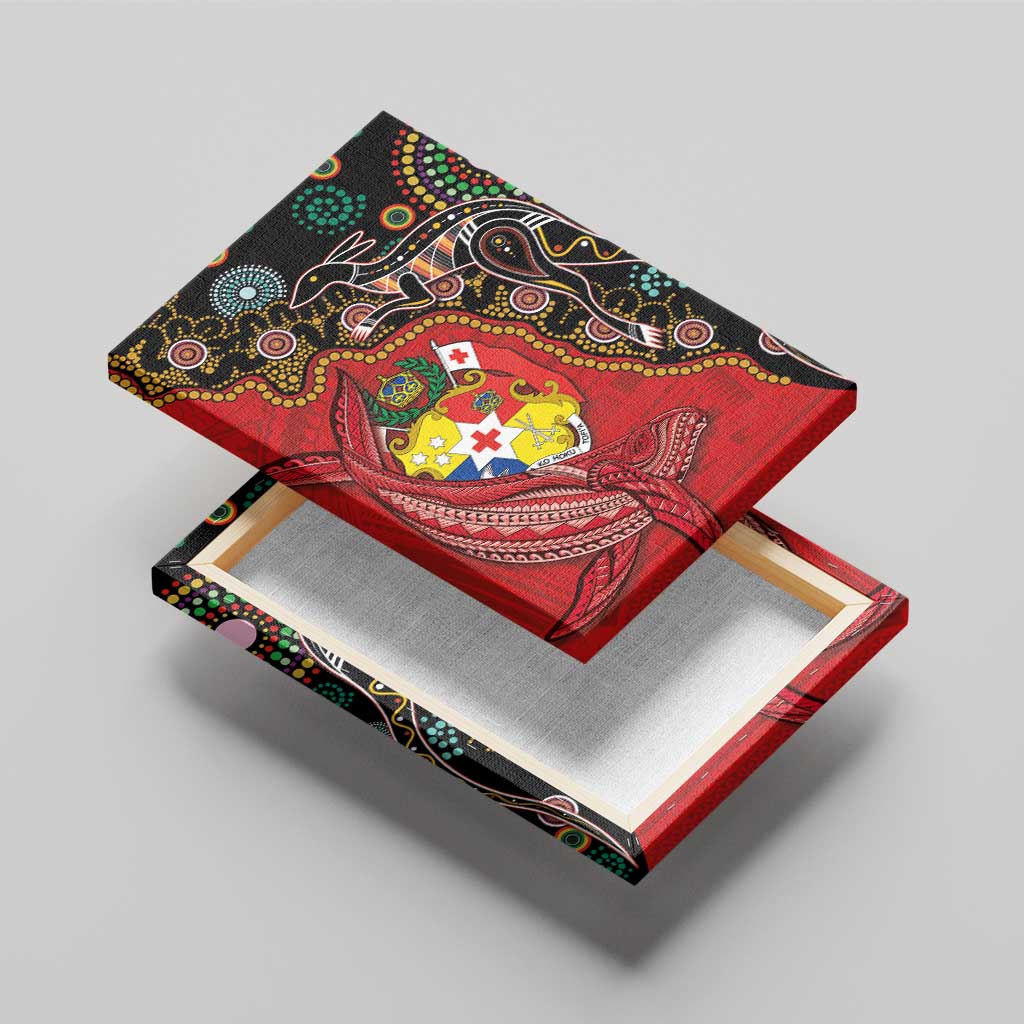 Tonga Ngatu and Australia Together Canvas Wall Art Polynesian Humpback Whale and Aboriginal Kangaroo LT03 - Polynesian Pride