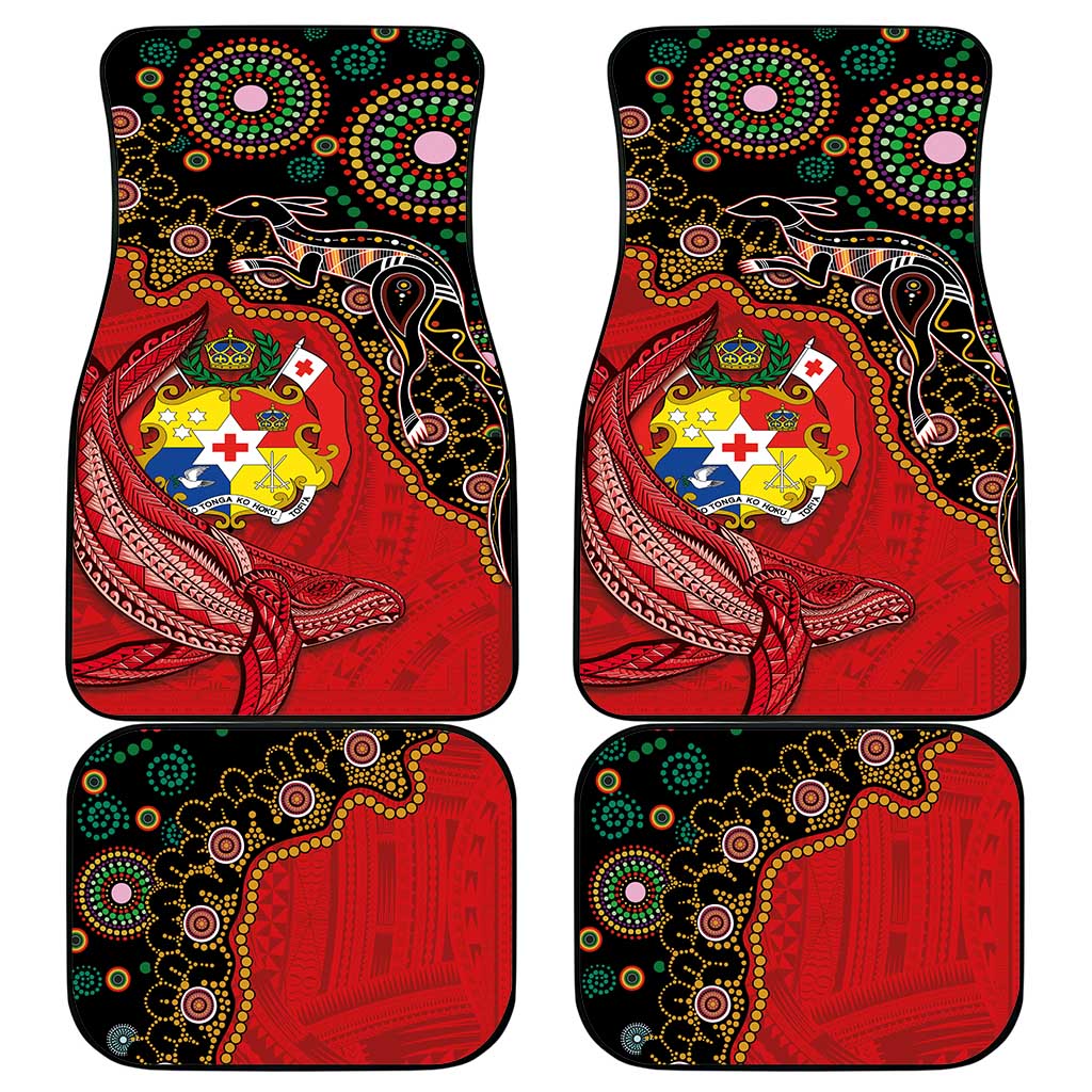 Tonga Ngatu and Australia Together Car Mats Polynesian Humpback Whale and Aboriginal Kangaroo LT03 - Polynesian Pride