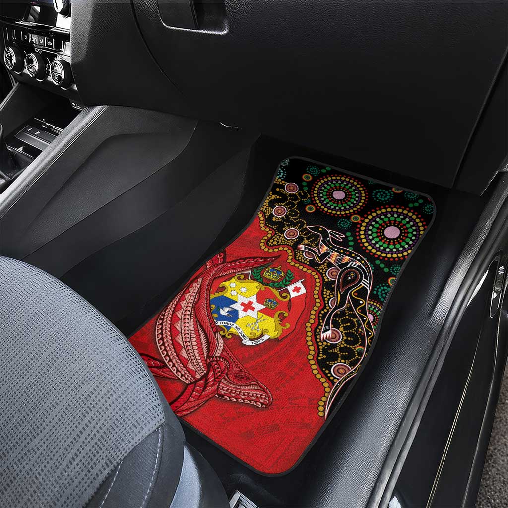 Tonga Ngatu and Australia Together Car Mats Polynesian Humpback Whale and Aboriginal Kangaroo LT03 - Polynesian Pride
