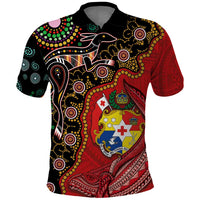Tonga Ngatu and Australia Together Polo Shirt Polynesian Humpback Whale and Aboriginal Kangaroo LT03 Red - Polynesian Pride