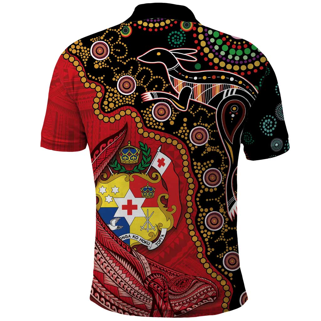 Tonga Ngatu and Australia Together Polo Shirt Polynesian Humpback Whale and Aboriginal Kangaroo LT03 - Polynesian Pride