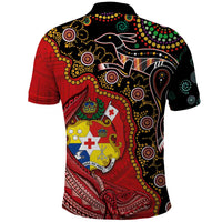 Tonga Ngatu and Australia Together Polo Shirt Polynesian Humpback Whale and Aboriginal Kangaroo LT03 - Polynesian Pride