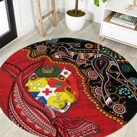 Tonga Ngatu and Australia Together Round Carpet Polynesian Humpback Whale and Aboriginal Kangaroo LT03 Red - Polynesian Pride