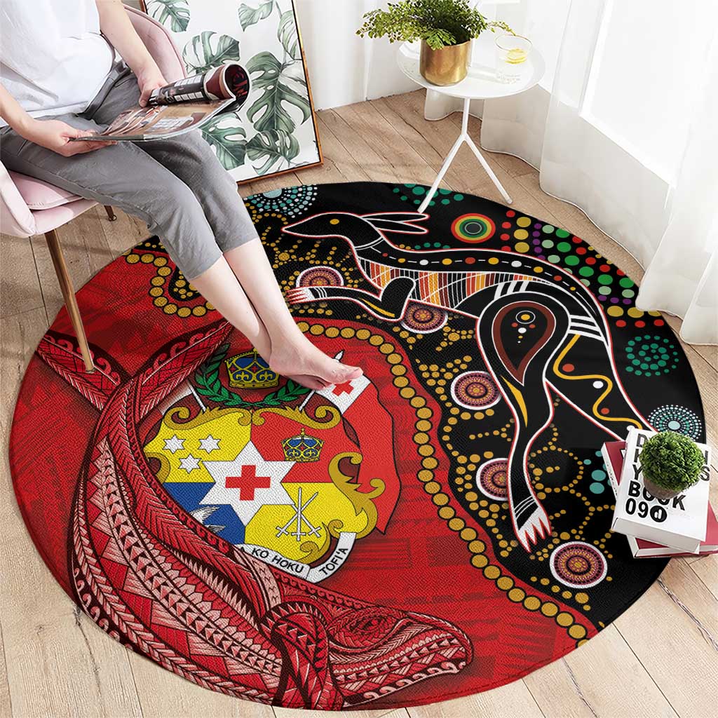 Tonga Ngatu and Australia Together Round Carpet Polynesian Humpback Whale and Aboriginal Kangaroo LT03 - Polynesian Pride