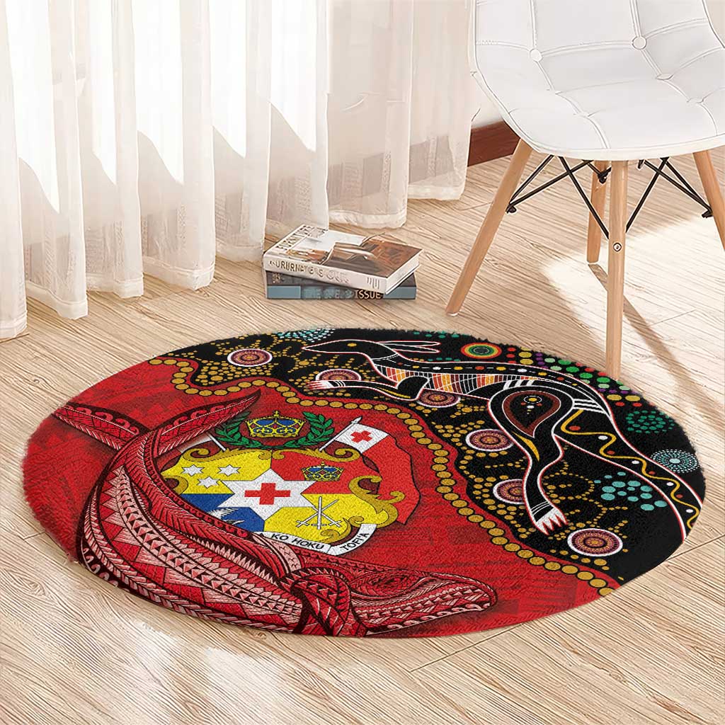 Tonga Ngatu and Australia Together Round Carpet Polynesian Humpback Whale and Aboriginal Kangaroo LT03 - Polynesian Pride