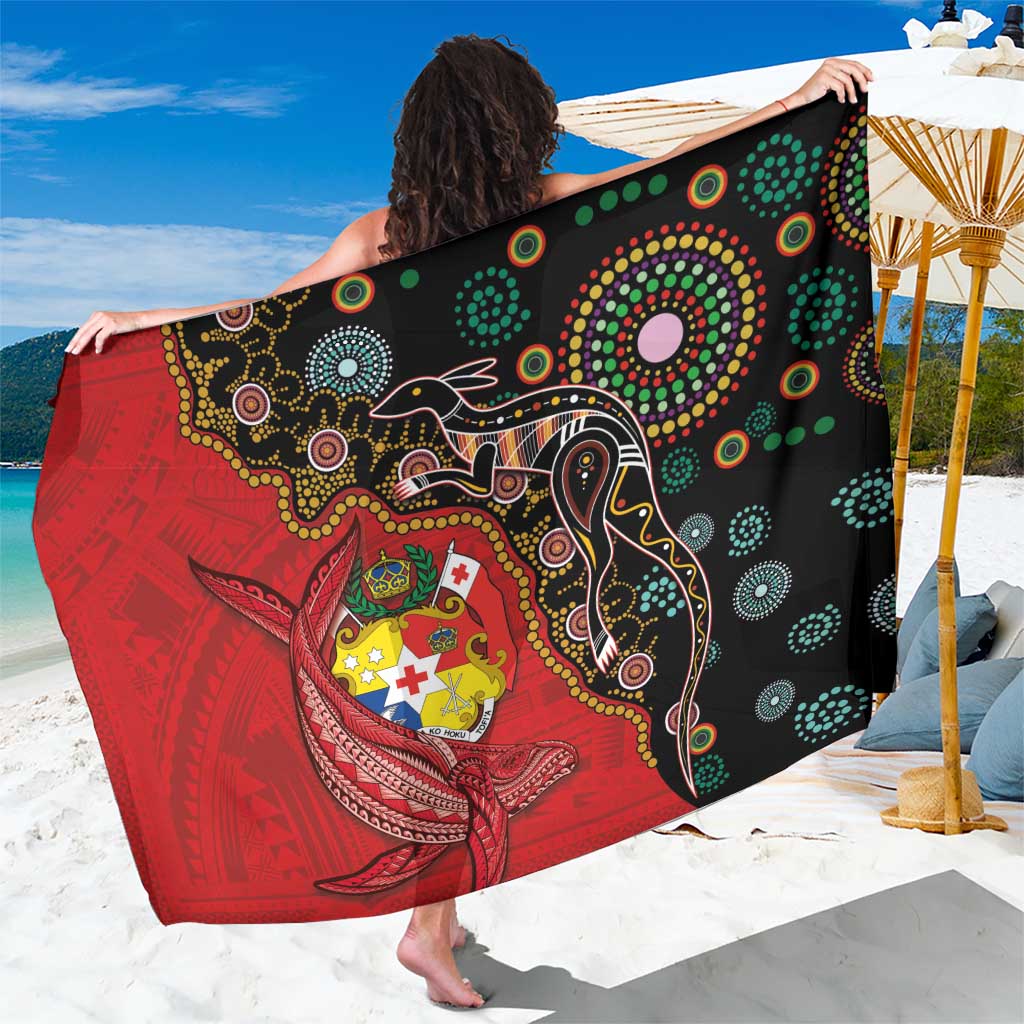 Tonga Ngatu and Australia Together Sarong Polynesian Humpback Whale and Aboriginal Kangaroo LT03 One Size 44 x 66 inches Red - Polynesian Pride