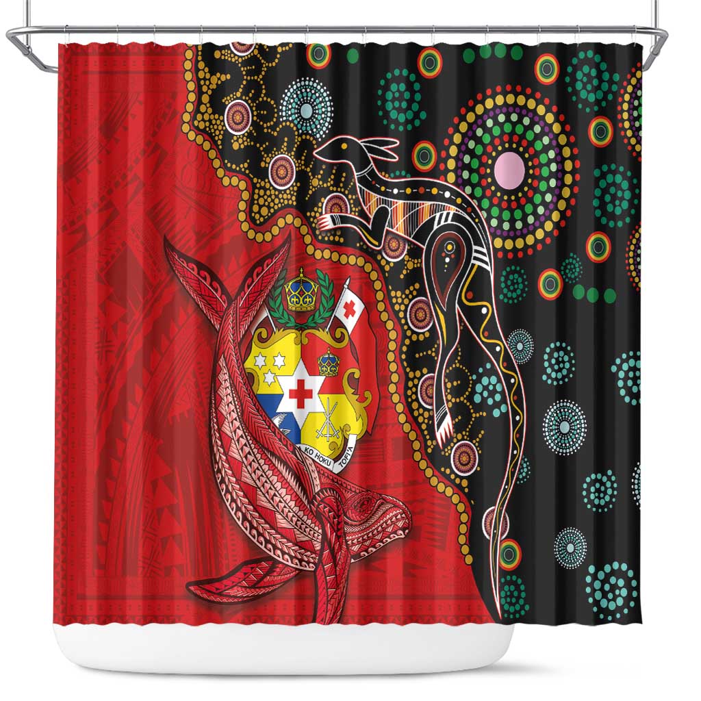 Tonga Ngatu and Australia Together Shower Curtain Polynesian Humpback Whale and Aboriginal Kangaroo