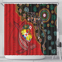 Tonga Ngatu and Australia Together Shower Curtain Polynesian Humpback Whale and Aboriginal Kangaroo LT03 - Polynesian Pride