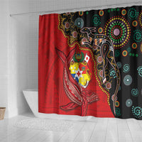 Tonga Ngatu and Australia Together Shower Curtain Polynesian Humpback Whale and Aboriginal Kangaroo LT03 - Polynesian Pride