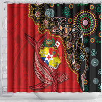 Tonga Ngatu and Australia Together Shower Curtain Polynesian Humpback Whale and Aboriginal Kangaroo LT03 - Polynesian Pride