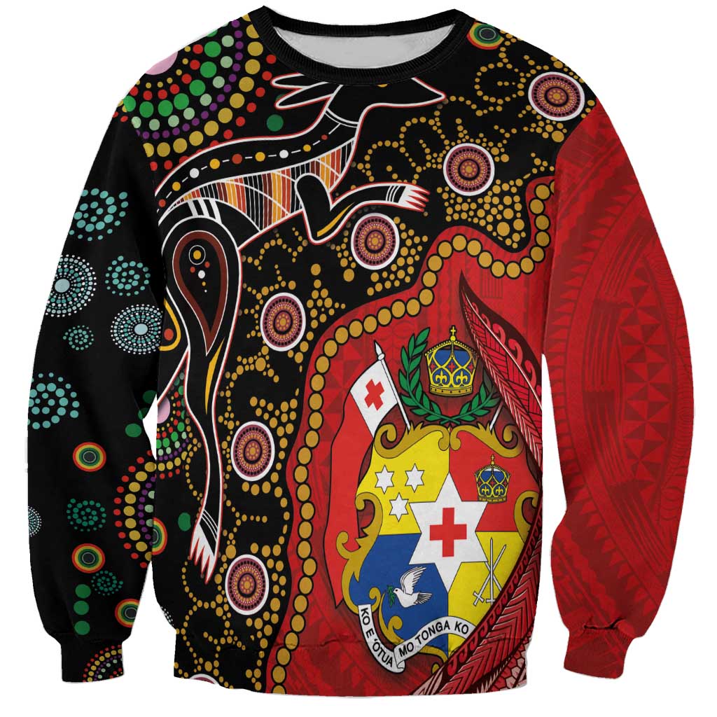 Tonga Ngatu and Australia Together Sweatshirt Polynesian Humpback Whale and Aboriginal Kangaroo LT03 Unisex Red - Polynesian Pride