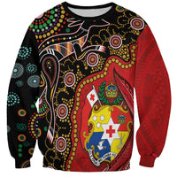 Tonga Ngatu and Australia Together Sweatshirt Polynesian Humpback Whale and Aboriginal Kangaroo LT03 Unisex Red - Polynesian Pride
