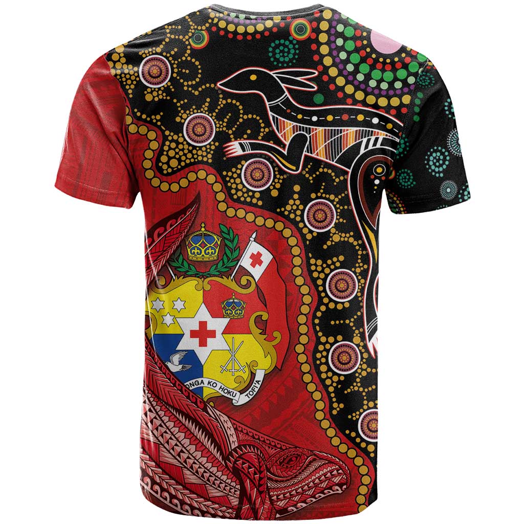 Tonga Ngatu and Australia Together T Shirt Polynesian Humpback Whale and Aboriginal Kangaroo LT03 - Polynesian Pride