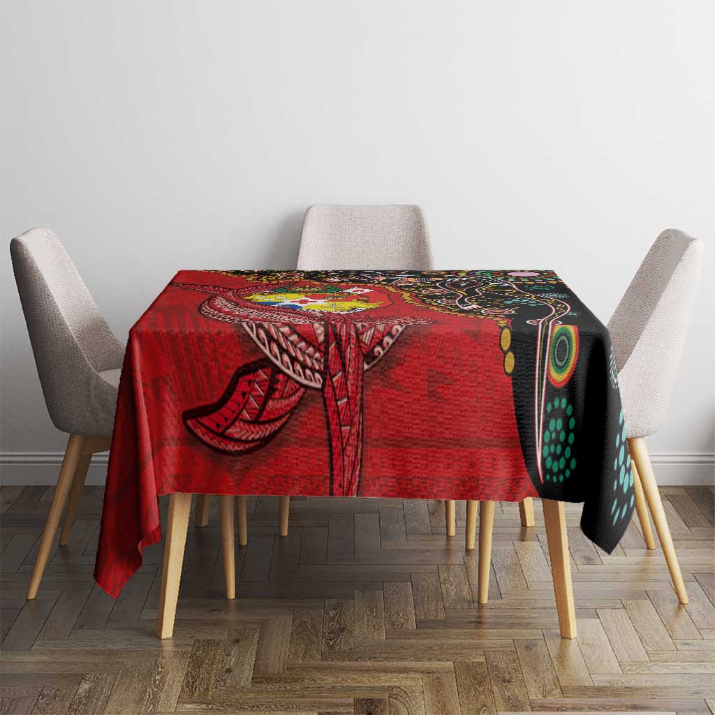 Tonga Ngatu and Australia Together Tablecloth Polynesian Humpback Whale and Aboriginal Kangaroo LT03 - Polynesian Pride