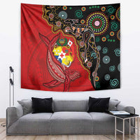 Tonga Ngatu and Australia Together Tapestry Polynesian Humpback Whale and Aboriginal Kangaroo LT03 Red - Polynesian Pride