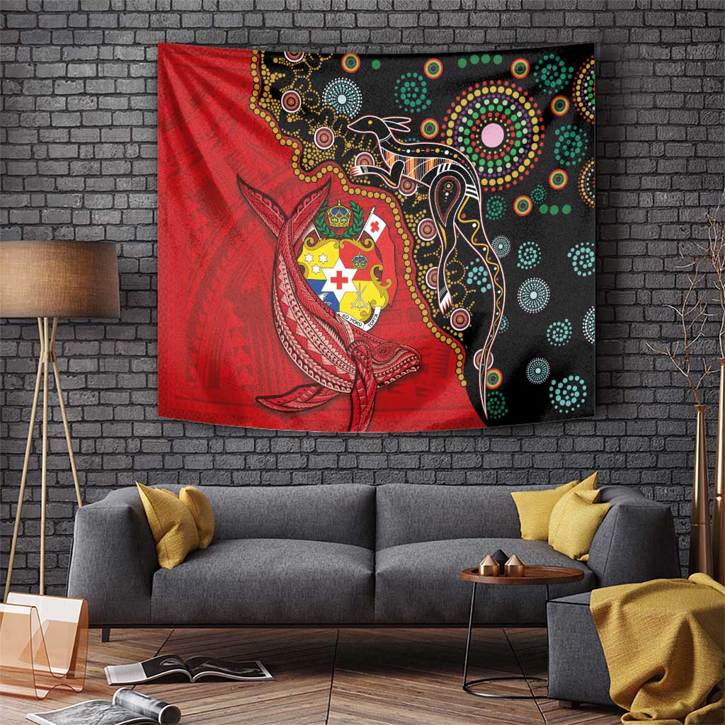 Tonga Ngatu and Australia Together Tapestry Polynesian Humpback Whale and Aboriginal Kangaroo LT03 - Polynesian Pride