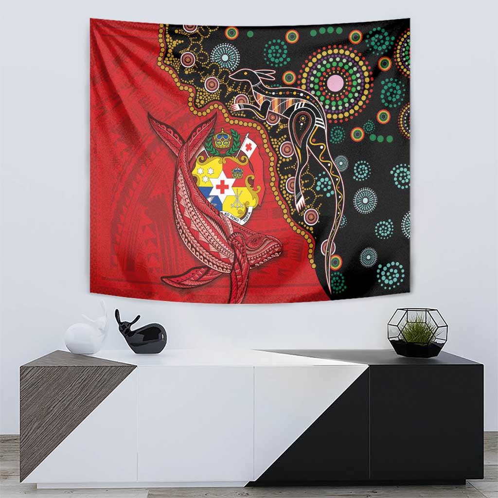 Tonga Ngatu and Australia Together Tapestry Polynesian Humpback Whale and Aboriginal Kangaroo LT03 - Polynesian Pride
