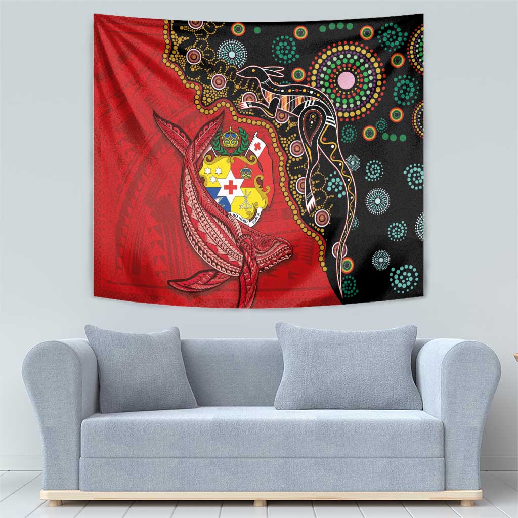 Tonga Ngatu and Australia Together Tapestry Polynesian Humpback Whale and Aboriginal Kangaroo LT03 - Polynesian Pride