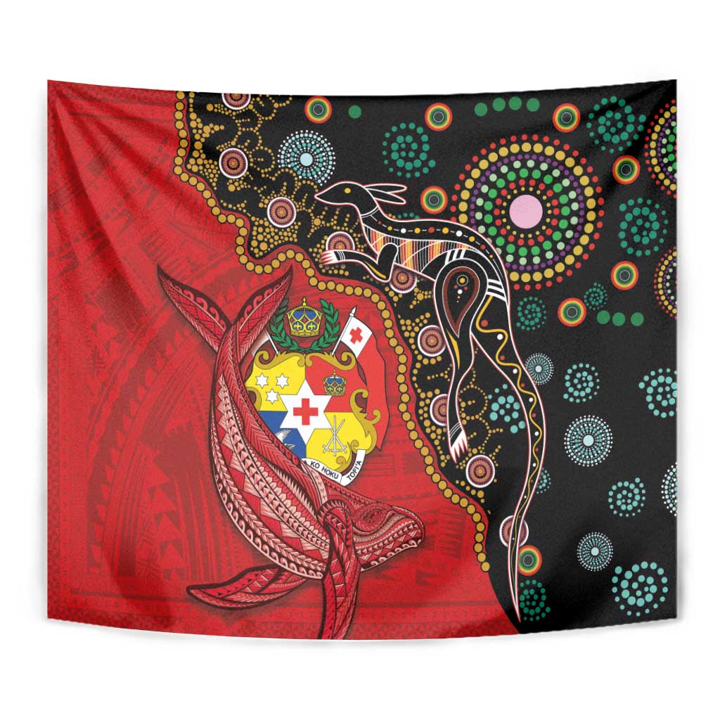 Tonga Ngatu and Australia Together Tapestry Polynesian Humpback Whale and Aboriginal Kangaroo LT03 - Polynesian Pride