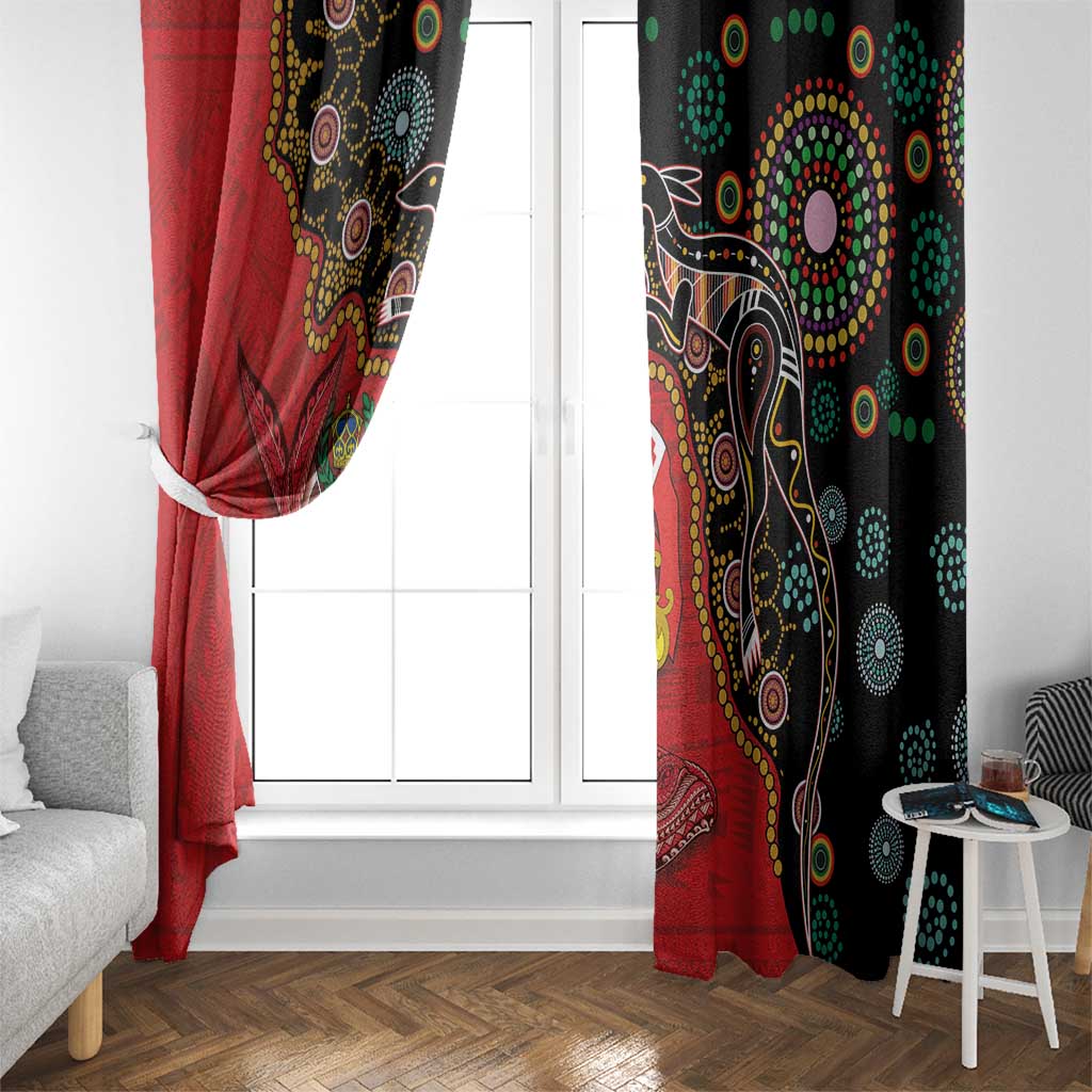 Tonga Ngatu and Australia Together Window Curtain Polynesian Humpback Whale and Aboriginal Kangaroo LT03 - Polynesian Pride