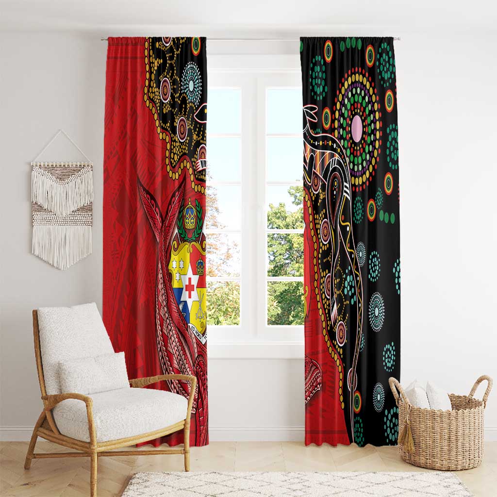 Tonga Ngatu and Australia Together Window Curtain Polynesian Humpback Whale and Aboriginal Kangaroo LT03 - Polynesian Pride