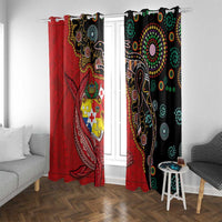 Tonga Ngatu and Australia Together Window Curtain Polynesian Humpback Whale and Aboriginal Kangaroo LT03 With Grommets Red - Polynesian Pride
