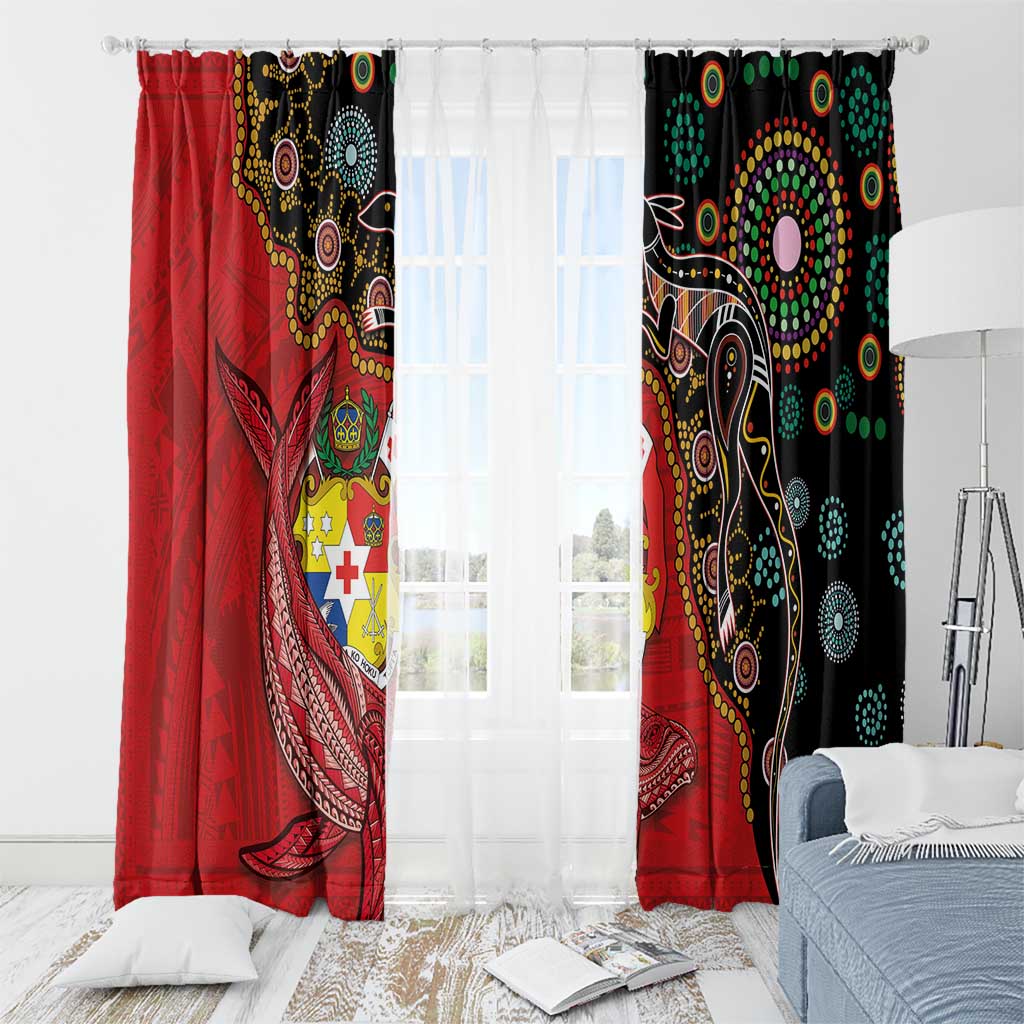 Tonga Ngatu and Australia Together Window Curtain Polynesian Humpback Whale and Aboriginal Kangaroo LT03 - Polynesian Pride