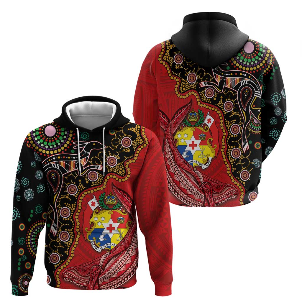 Tonga Ngatu and Australia Together Zip Hoodie Polynesian Humpback Whale and Aboriginal Kangaroo LT03 - Polynesian Pride
