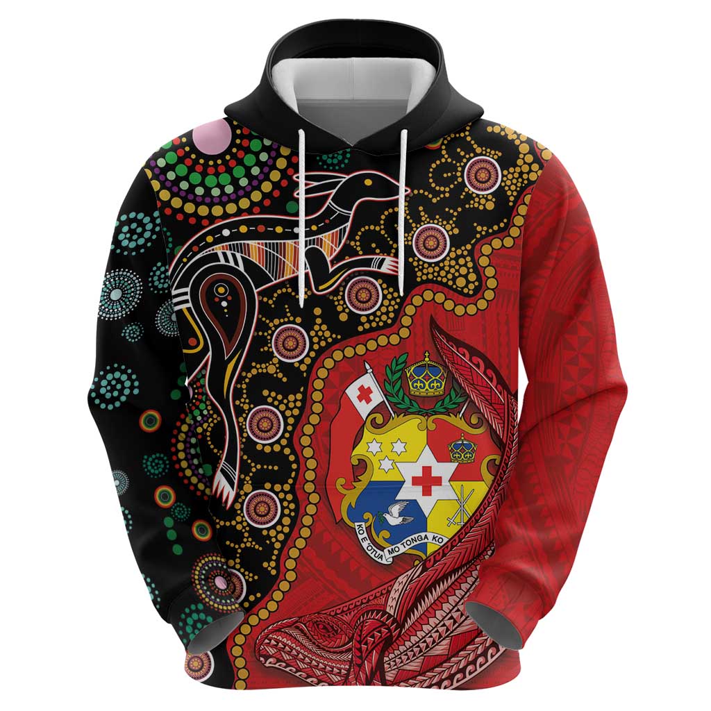 Tonga Ngatu and Australia Together Zip Hoodie Polynesian Humpback Whale and Aboriginal Kangaroo LT03 - Polynesian Pride