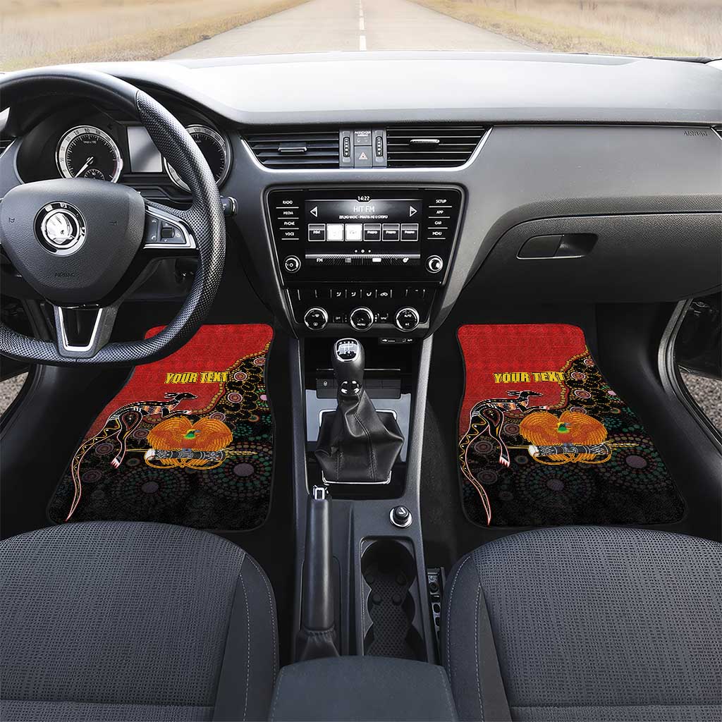 Personalised Papua New Guinea and Australia Together Car Mats Bird-of-paradise and Kangaroo with Aboriginal Pattern LT03 Set 2pcs - Front Red - Polynesian Pride
