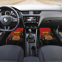 Personalised Papua New Guinea and Australia Together Car Mats Bird-of-paradise and Kangaroo with Aboriginal Pattern LT03 Set 2pcs - Front Red - Polynesian Pride