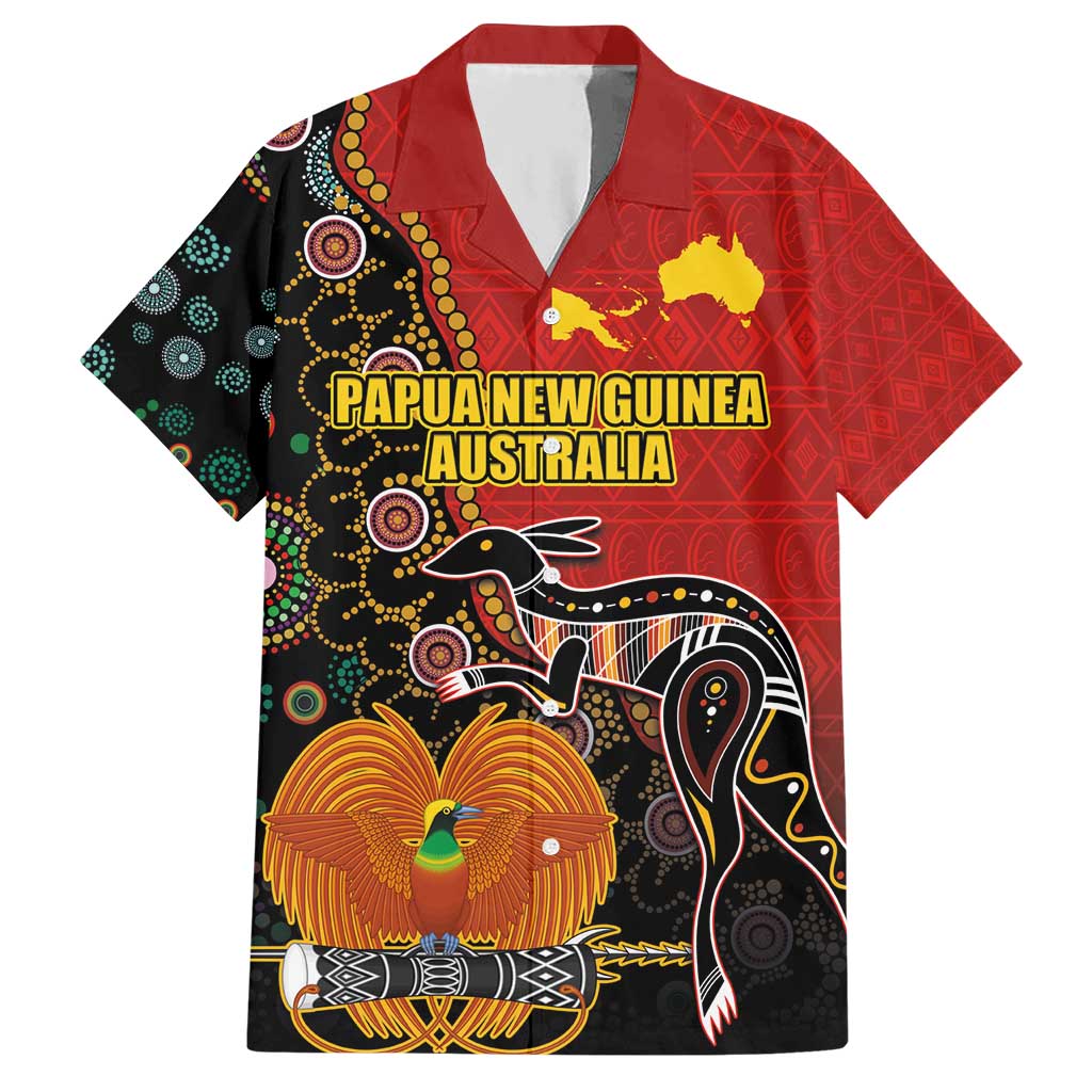 Personalised Papua New Guinea and Australia Together Hawaiian Shirt Bird-of-paradise and Kangaroo with Aboriginal Pattern LT03 Red - Polynesian Pride