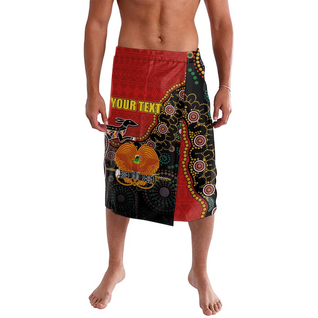 Personalised Papua New Guinea and Australia Together Lavalava Bird-of-paradise and Kangaroo with Aboriginal Pattern LT03 Red - Polynesian Pride