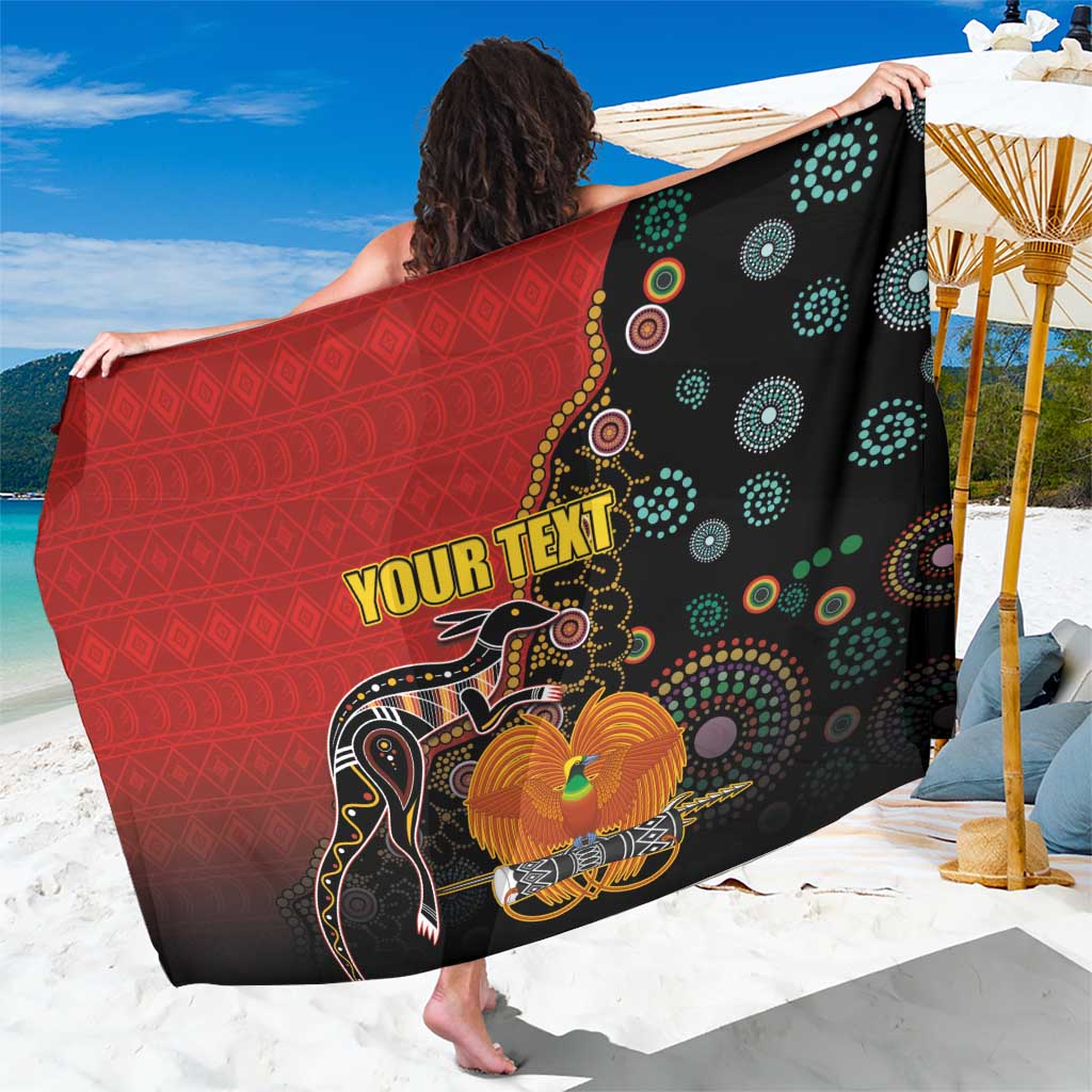 Personalised Papua New Guinea and Australia Together Sarong Bird-of-paradise and Kangaroo with Aboriginal Pattern LT03 One Size 44 x 66 inches Red - Polynesian Pride