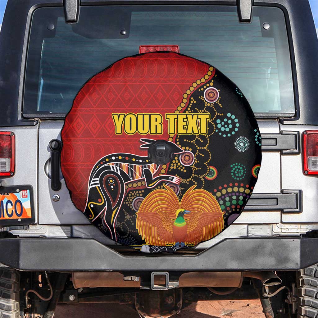 Personalised Papua New Guinea and Australia Together Spare Tire Cover Bird-of-paradise and Kangaroo with Aboriginal Pattern